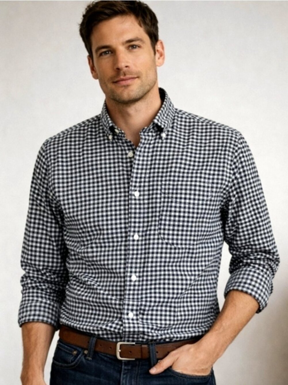 UNTUCKit Black White Gingham Button Down Shirt Mens Casual Smart Fit Checkered